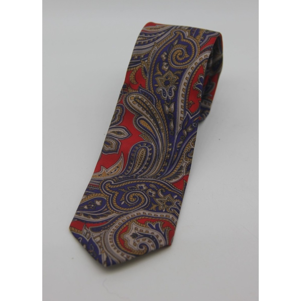 Vintage de Moleyns of Dublin Green Skinny Paisley Tie Short Red Purple Old Money